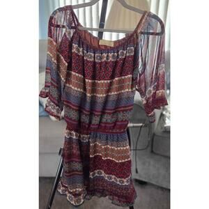 Boho Off-Shoulder Sheer Sleeve Romper – Multicolor Festival Style